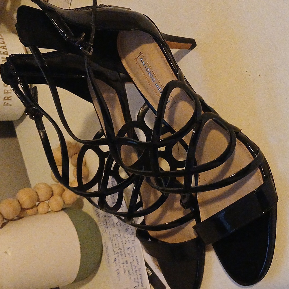 ANTONIO MELANI Black Stiletto Heels Strappy Elegance